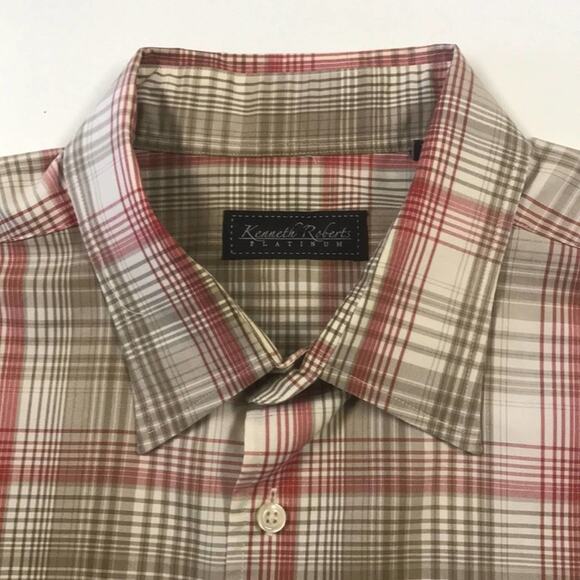 KENNETH ROBERTS Mens XXL Dress Shirt Red / Tan - Picture 1 of 2